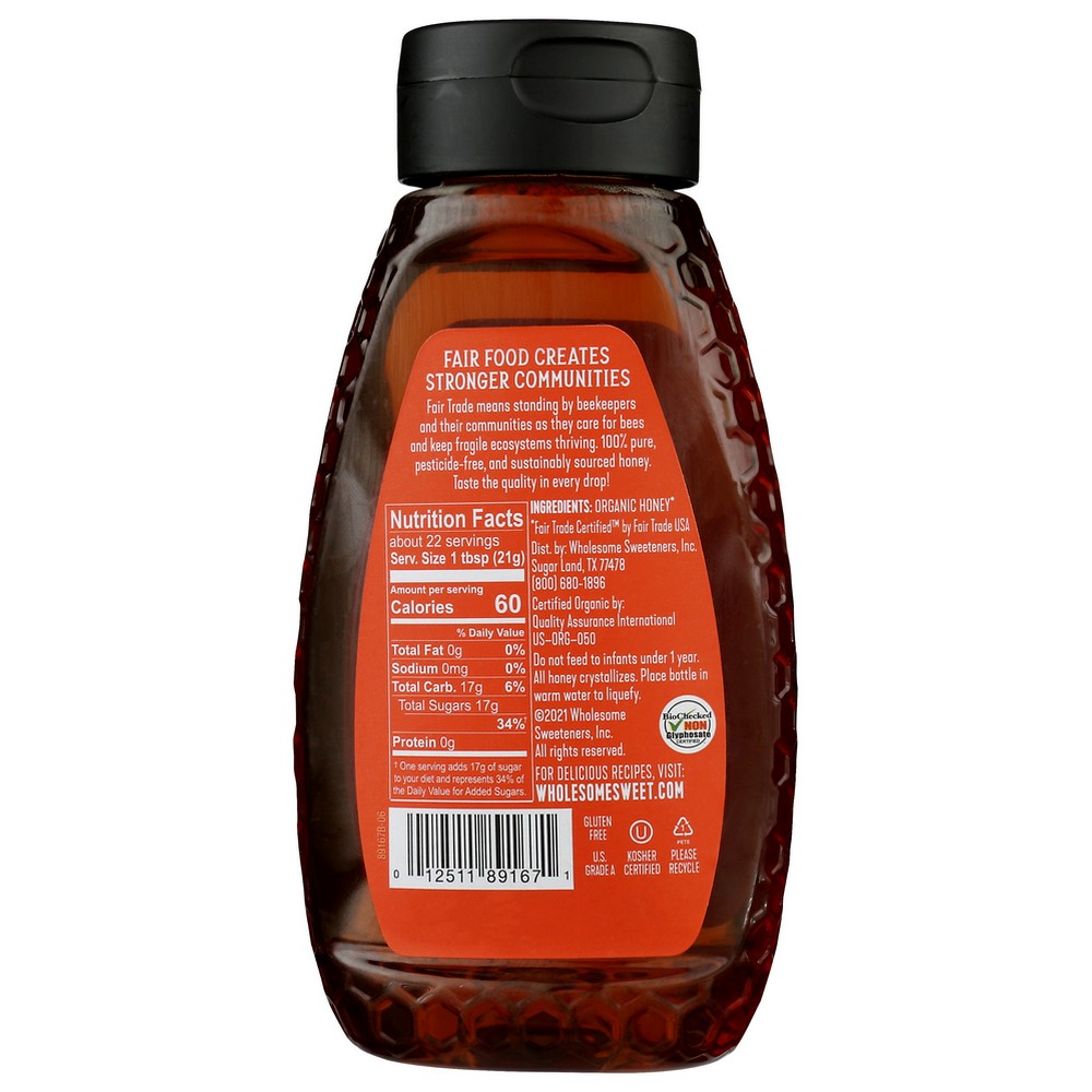 Wholesome Honey Unfiltered Squeeze Bttl Organi - 16 Ounce, Case of 6
