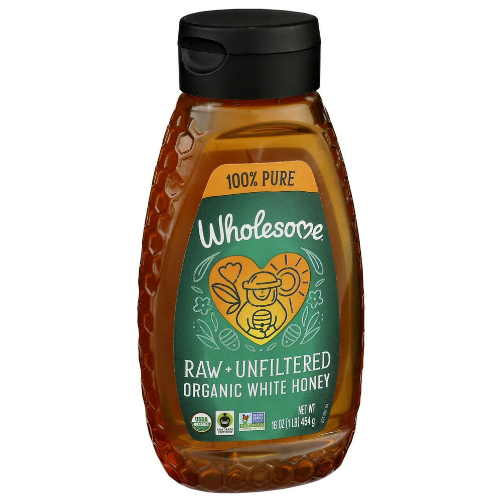 Wholesome Honey White Raw Unfltrd Squeeze - 16 Ounce, Case of 6