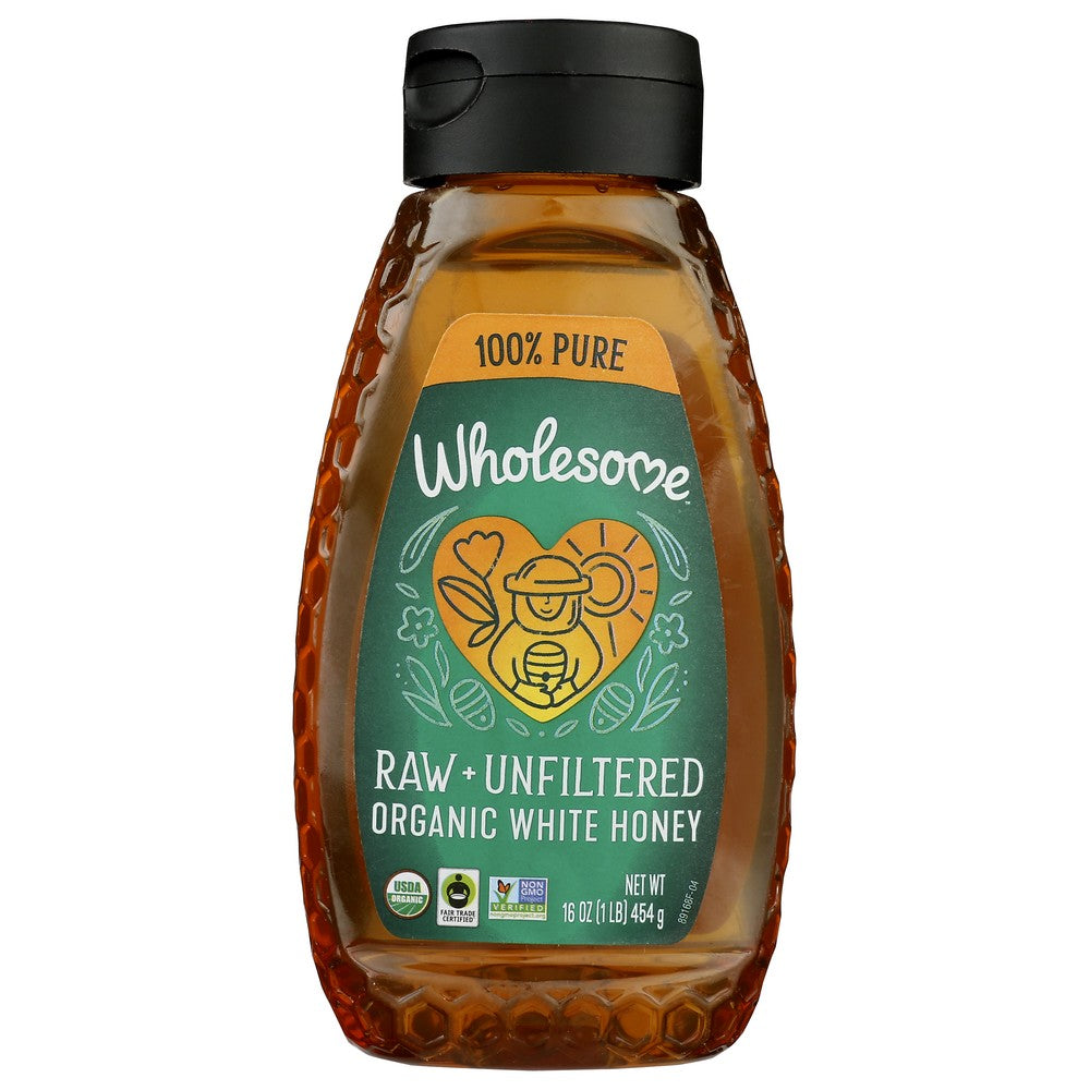 Wholesome Honey White Raw Unfltrd Squeeze - 16 Ounce, Case of 6