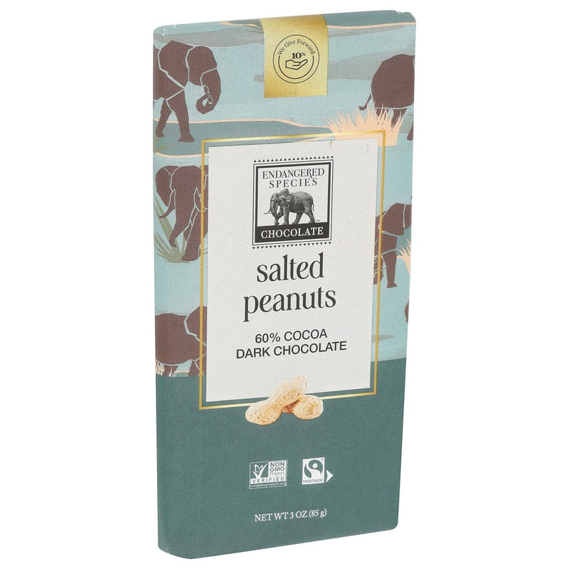 Endangered Species Chocolate ,  60% Dark Chocolate With Salted Peanuts 3 Ounce,  Case of 12