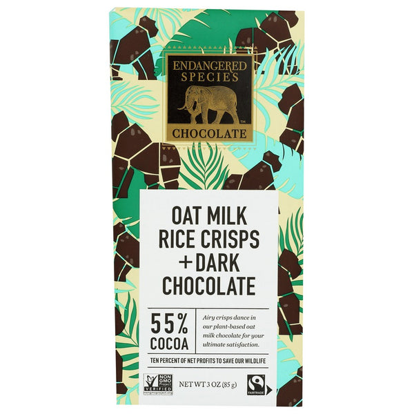 Endangered Species Chocolate® 046,  55% Dark Chocolate + Oat Milk & Rice Crisp 3 Ounce,  Case of 12