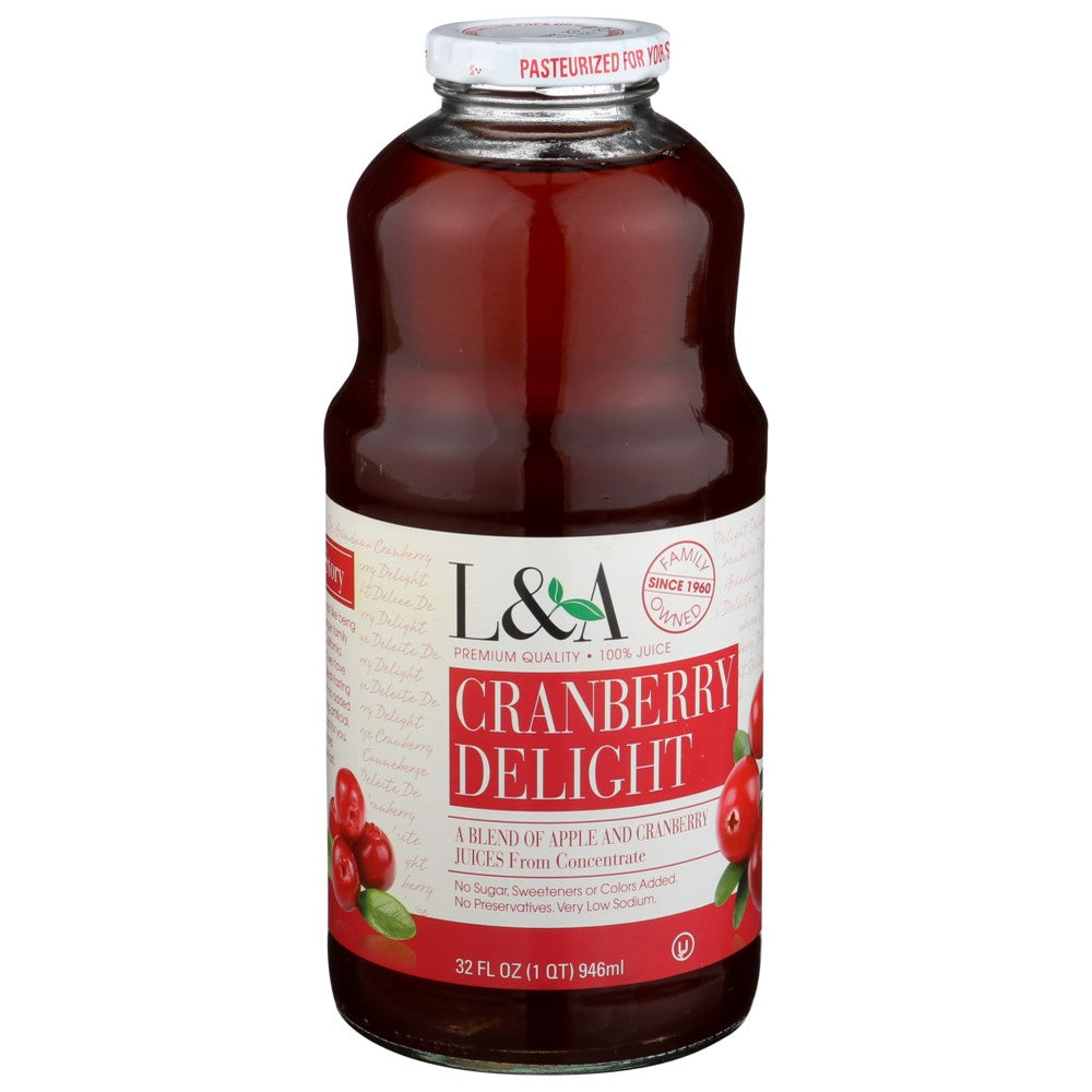 L & A Juice Juice Cranbry Delite - 32 Fluid Ounce, Case of 6