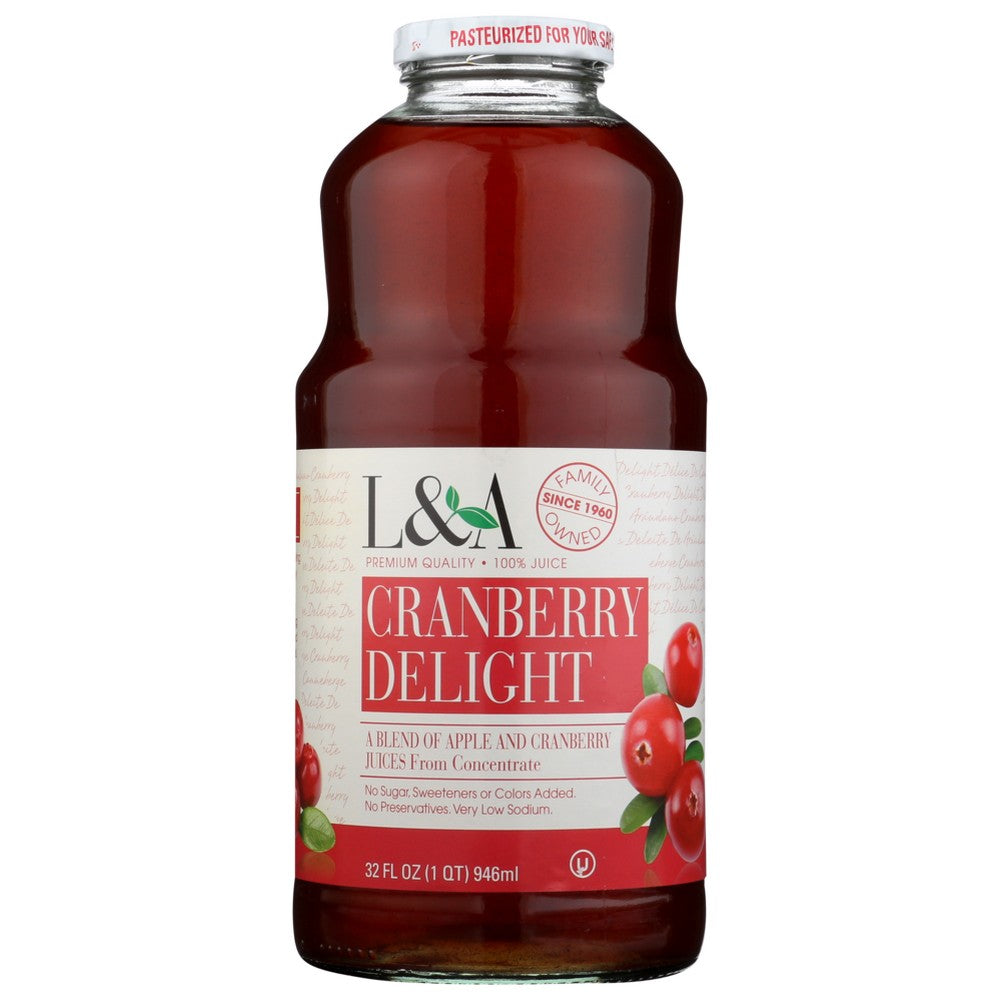 L & A Juice Juice Cranbry Delite - 32 Fluid Ounce, Case of 6