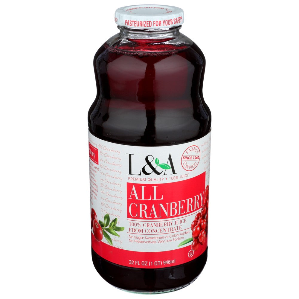 L & A Juice Juice All Cranberry - 32 Fluid Ounce, Case of 6
