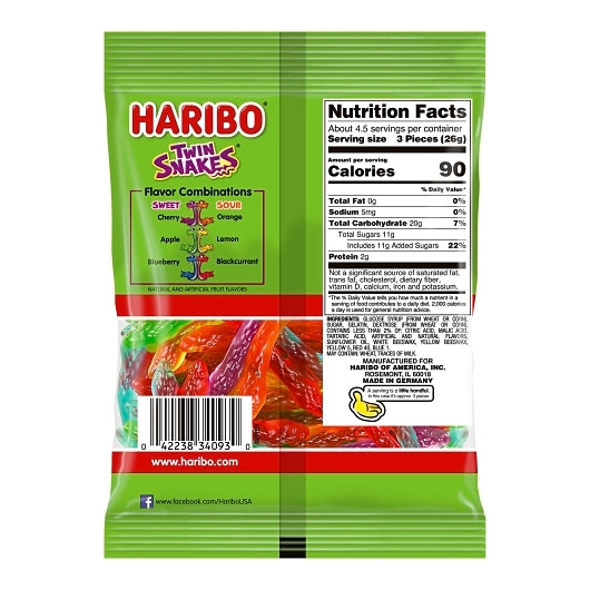 Haribo Confectionery twin Snakes 4 Ounce Size - 12 Per Case.