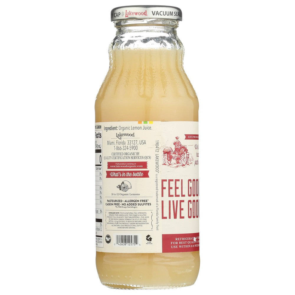 Lakewood Juice Lemon Pure Organic - 13 Fluid Ounce, Case of 12