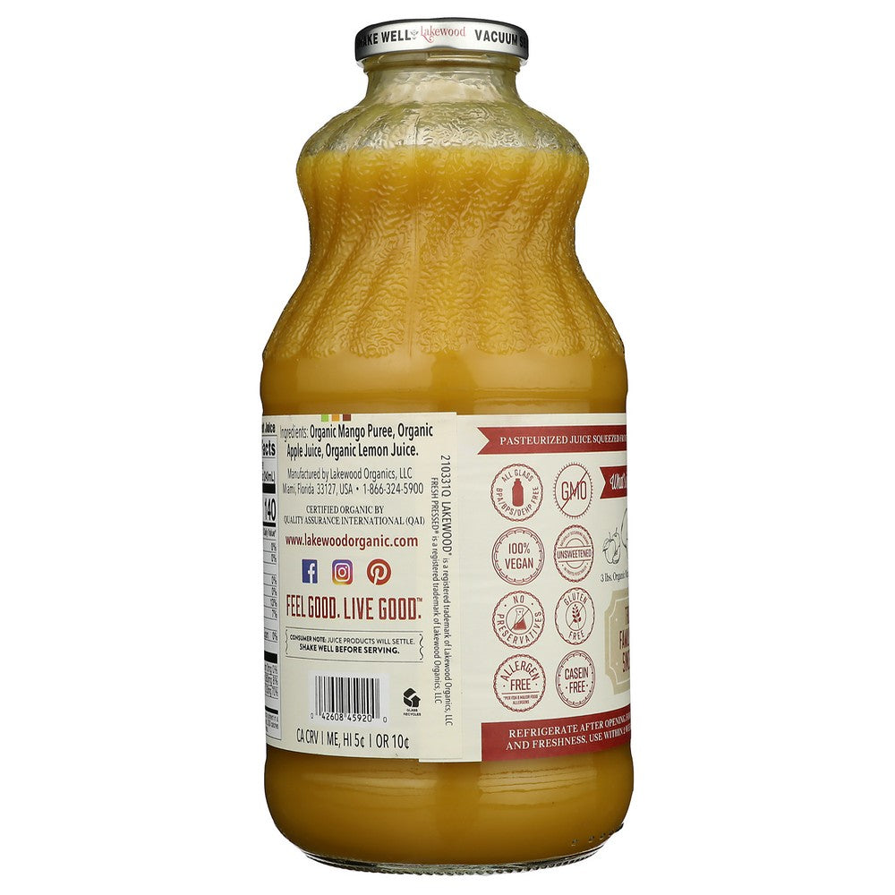Lakewood Juice Mango Organic - 32 Fluid Ounce, Case of 6