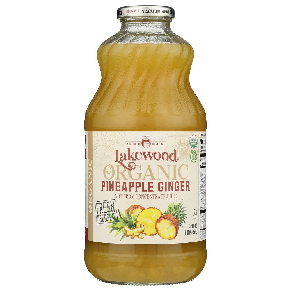 Lakewood Juice Pnappl Gngr Organic - 32 Fluid Ounce, Case of 6