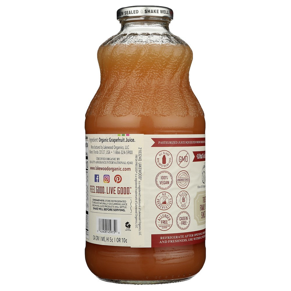 Lakewood Juice Pink Grapefruit Organic - 32 Fluid Ounce, Case of 6