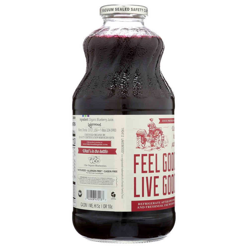 Lakewood Juice Blueberry Pure Organic - 32 Fluid Ounce, Case of 6