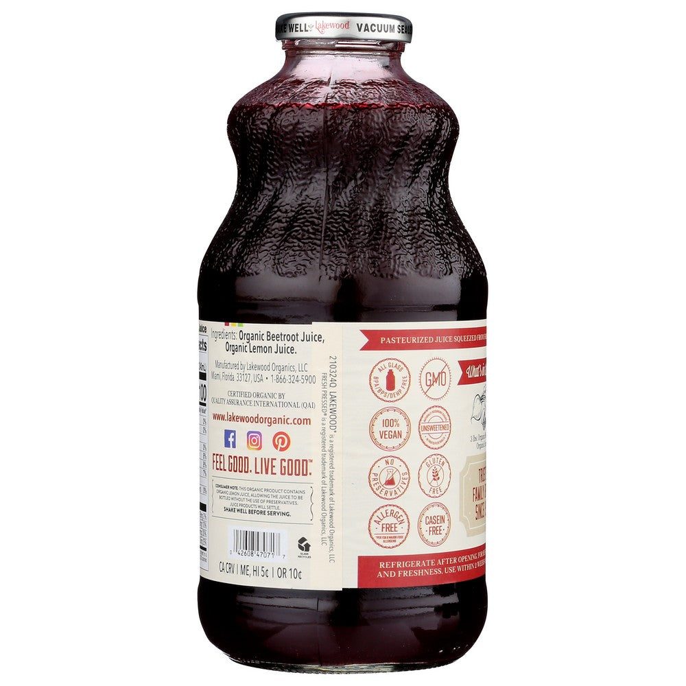 Lakewood Juice Beet Pure Organic - 32 Fluid Ounce, Case of 6