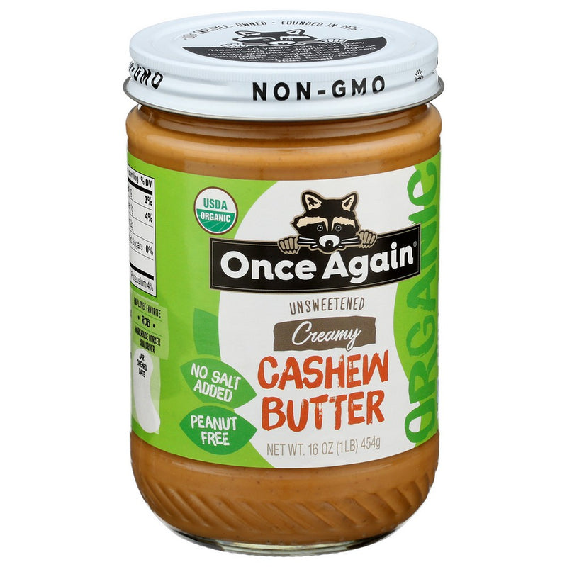 Once Again™ Oc53346, Once Again Creamy Cashew Butter, Unsweetened & Salt-Free, 16 Oz.,  Case of 6