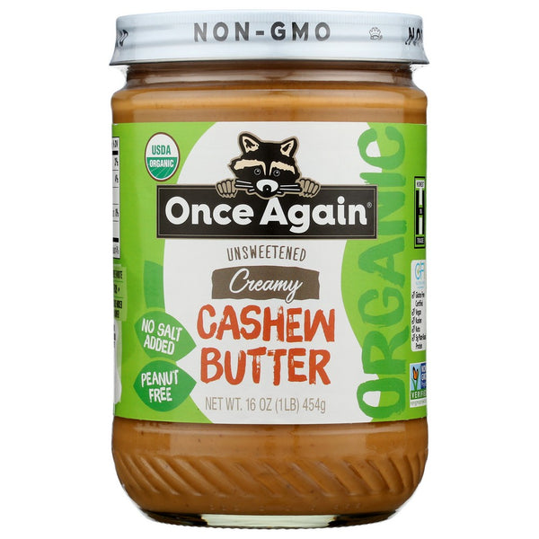 Once Again™ Oc53346, Once Again Creamy Cashew Butter, Unsweetened & Salt-Free, 16 Oz.,  Case of 6