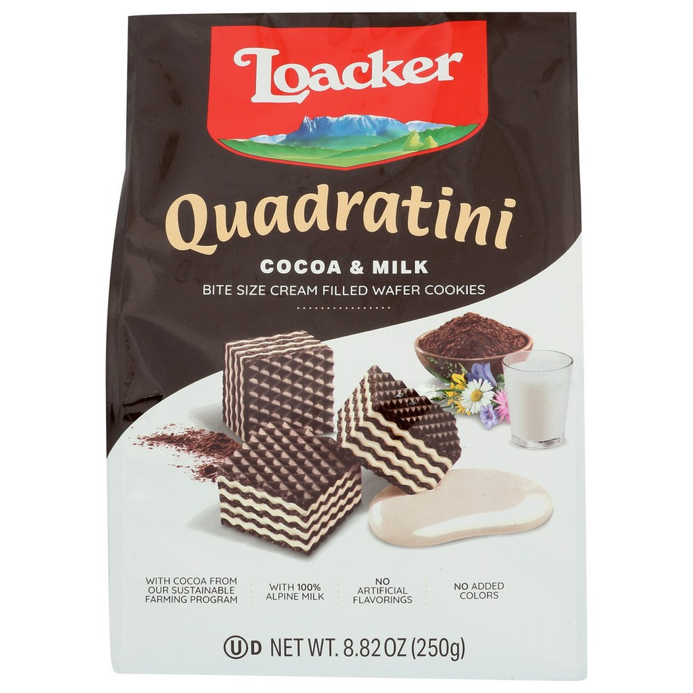 Loacker Quadratini Cocoa & Milk - 9 Ounce, Case of 6