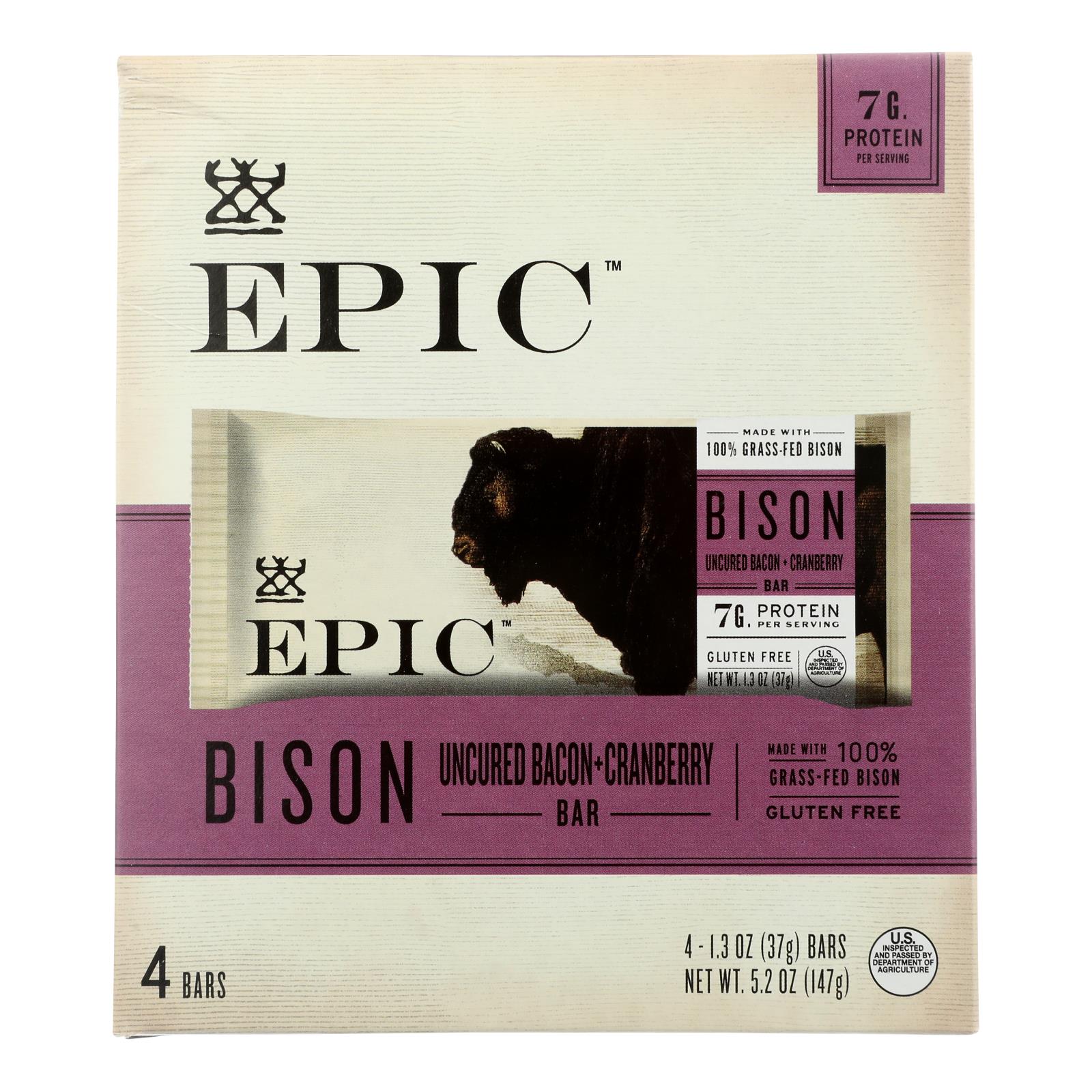 Epic - Bar Bison Uncured Bacon Cranberry - Case of 8-5.2 Ounce