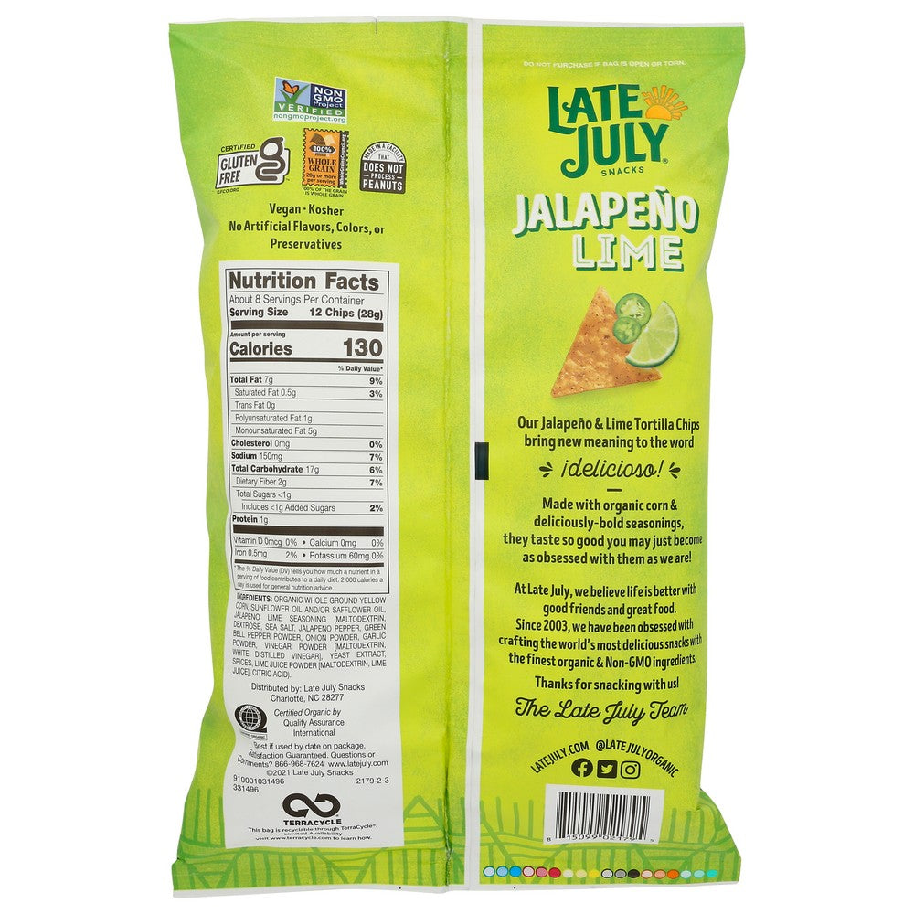 Late July Chip Jal And Lime - 8 Ounce, Case of 12
