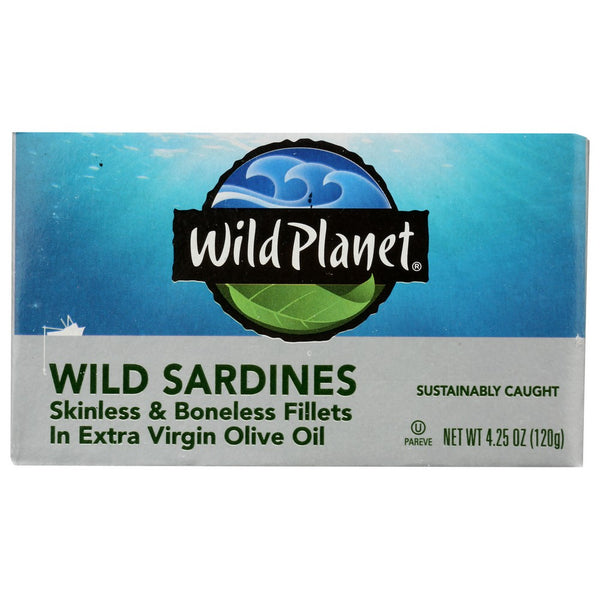 Wild Planet 170, Wild Planet Skinless Boneless Wild Sardines In Extra Virgin Olive Oil, 4.25 Oz.,  Case of 12
