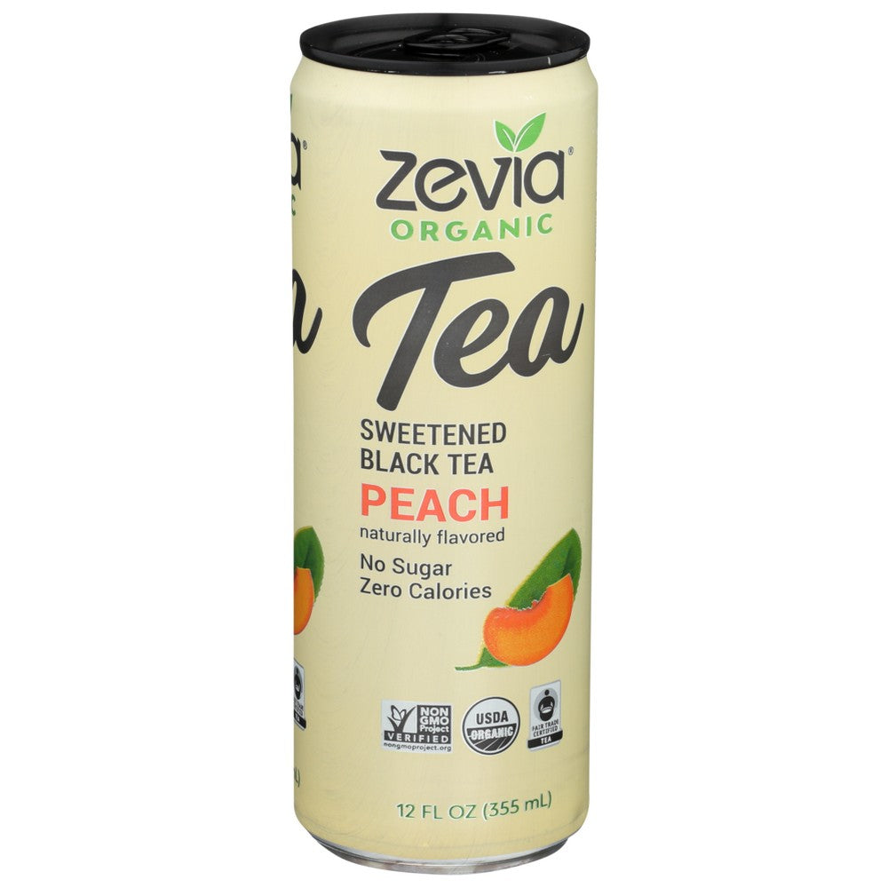 Zevia Tea Black Peach Organic - 12 Ounce, Case of 12