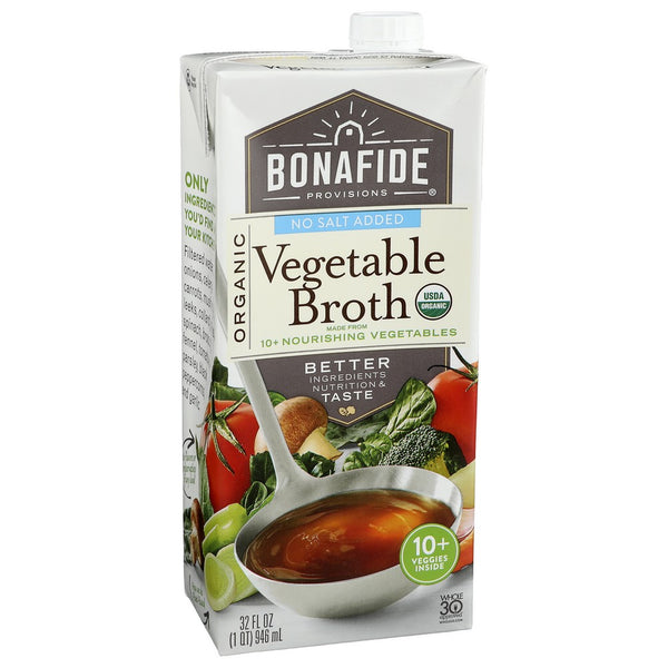 Bonafide Provisions®, Organicanic Vegetable Broth, No Salt Added 32 Fluid Ounce, Case of 6