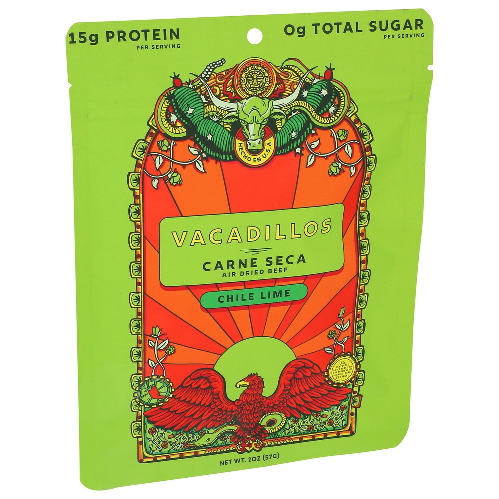 Vacadillos Jerky Carne Chile Lime - 2 Ounce, Case of 8