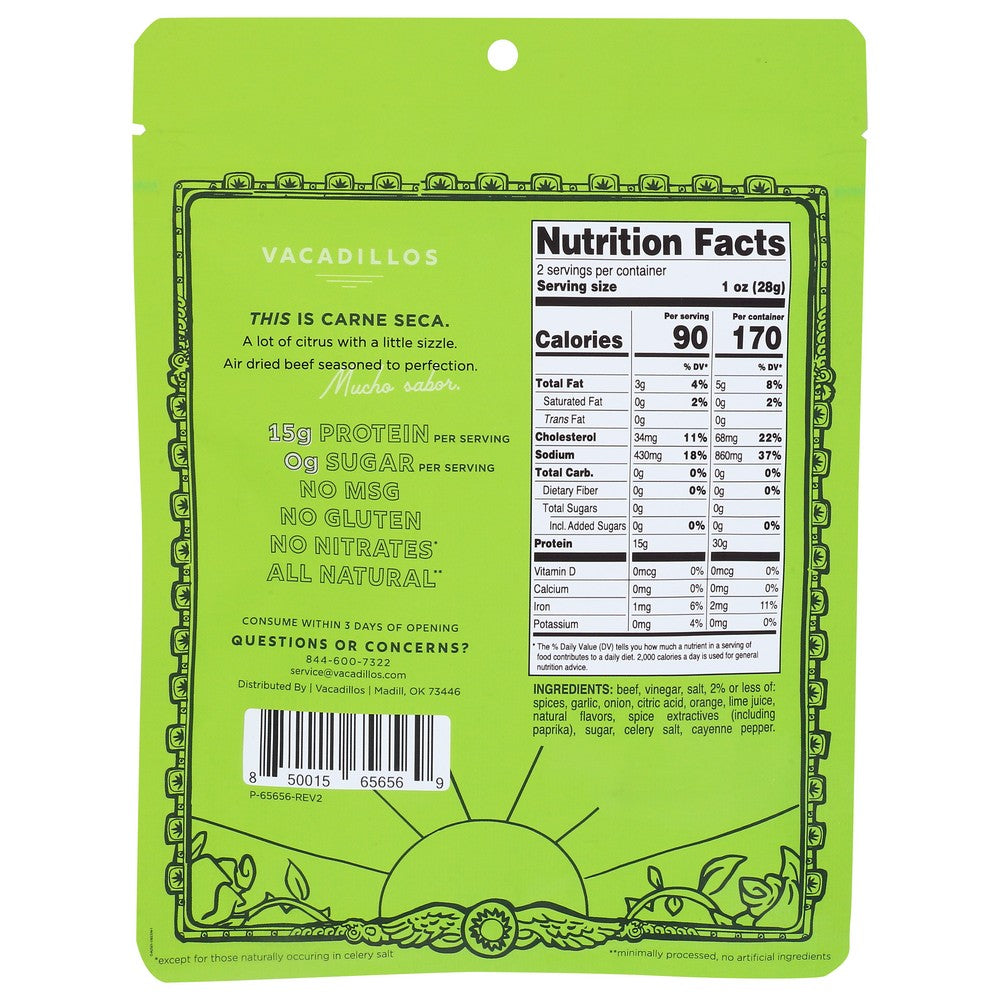 Vacadillos Jerky Carne Chile Lime - 2 Ounce, Case of 8