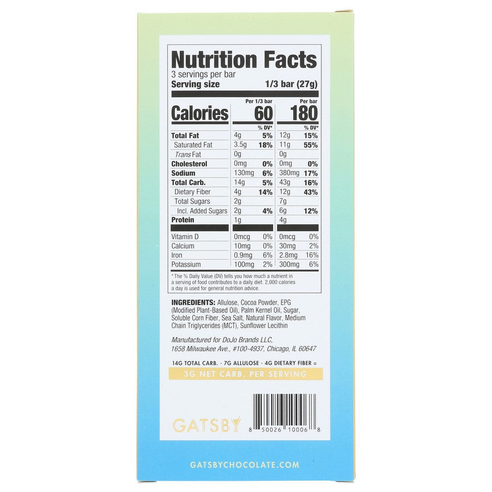 Gatsby Bar Sea Salt Extra Drk Chocolate - 3 Ounce, Case of 12