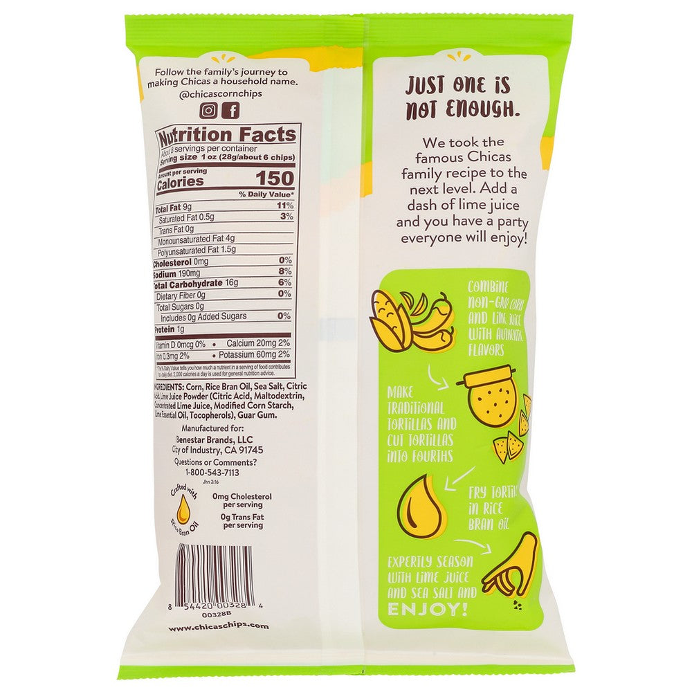 Chicas Chips Tortilla Lime Sslt - 8 Ounce, Case of 9