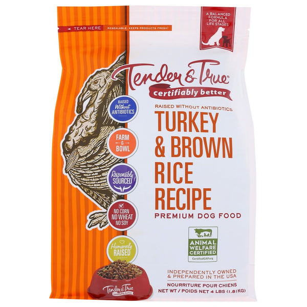 Tender & True® 51010, Tender & True Anti-Biotic Free Turkey And Brown Rice Dog Food, 4 Lbs.,  Case of 6