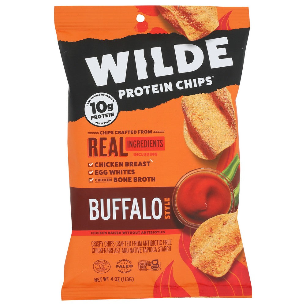 Wilde Snacks Chips Protein Buffalo - 4 Ounce, Case of 12