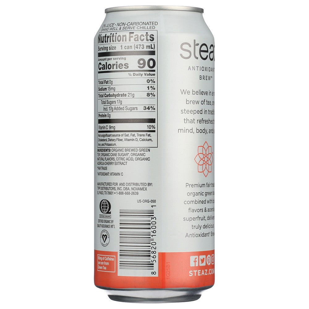 Steaz Tea Antiox Brew Peach Og - 16 Fluid Ounce, Case of 12