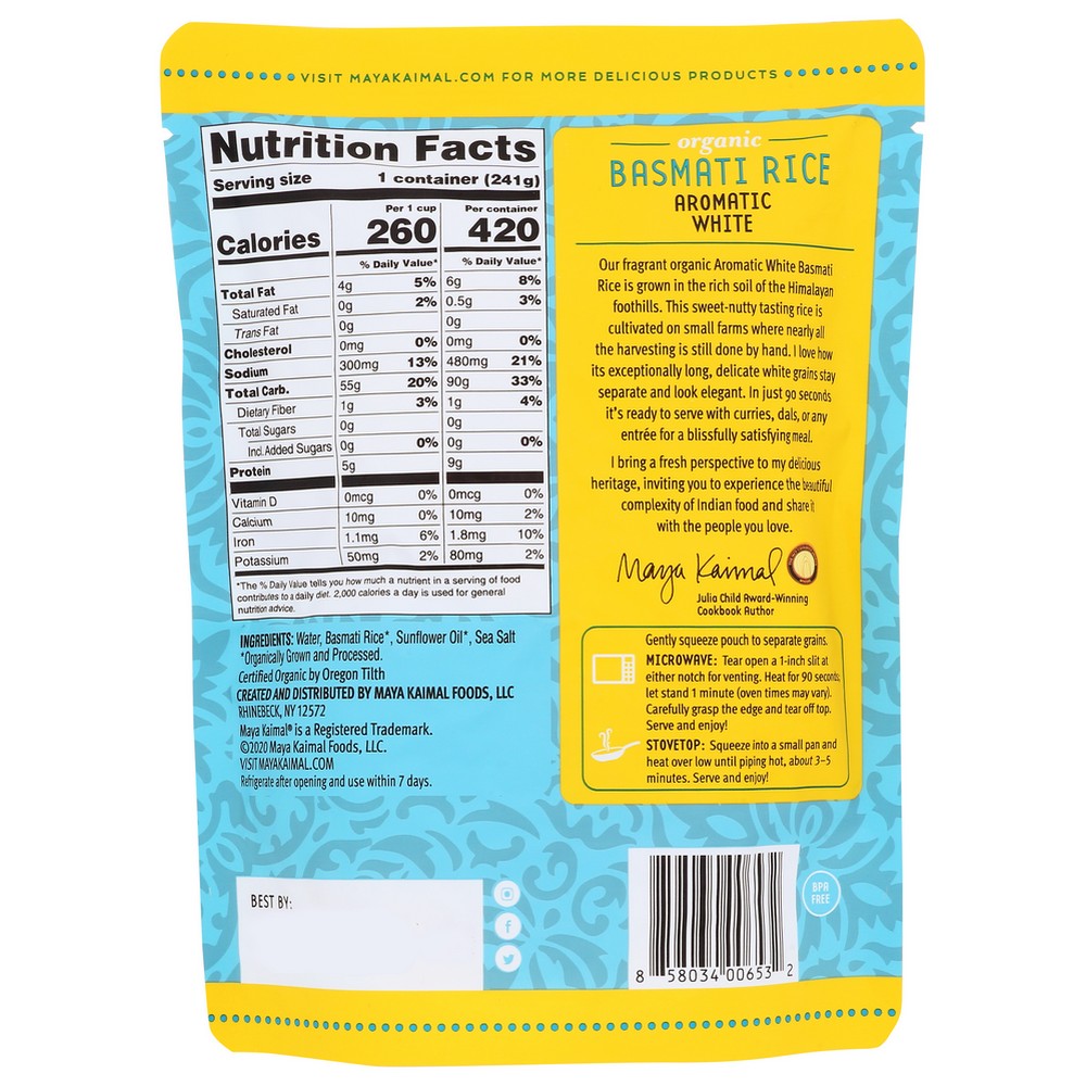 Maya Kaimal Rice Basmati Armtc Organic - 9 Ounce, Case of 6