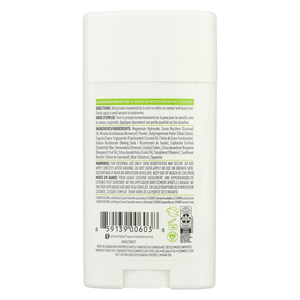 Schmidts Deodorant Bergamont Lime - 3 Ounce, Case of 3