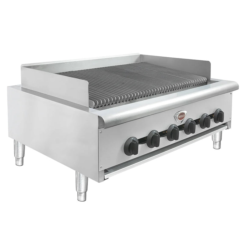 Wells HDCB-3630G Charbroiler, natural gas, countertop, 36" W, manual controls, (6) cast iron radiant burners