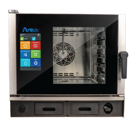Atosa AEC-0511E Combi Oven, electric, boiler-free, (5) 18"x 13" half sheet pan or (5) 12" x 20" steam table pan capacity, 10” smart screen, Combi Smart cooking system with cabinet monitoring, multi stage programming, (3) cooking methods, Steam, convection