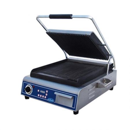 Globe GPG14D Sandwich/Panini Grill, single, countertop, electric, cast iron grooved plates, 14" x 14"