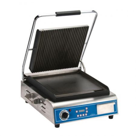 Globe GPGS14D Sandwich/Panini Grill, single, countertop, electric, combination plate with cast iron grooved top
