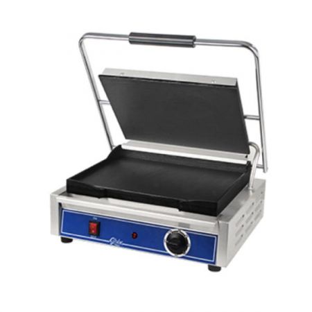 Globe GSG1410 Sandwich Grill, 14"x10", seasoned cast iron smooth griddle plates, stainless steel