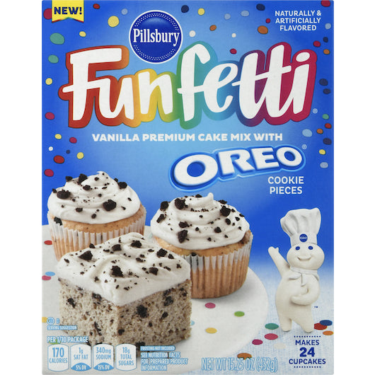 Pillsbury Oreo Vanilla Funfetti Cake Mix 15.25 Ounce Size - 12 Per Case.