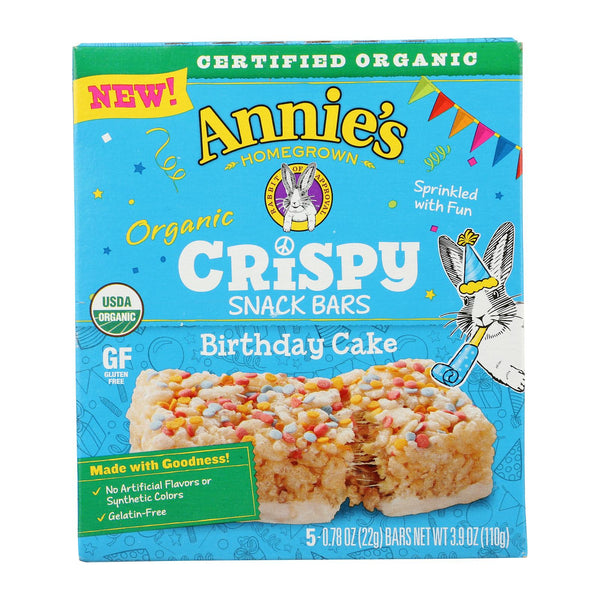 Annie's Homegrown - Crispy Snack Bars Birthday Cake 5count - Case of 8 - 3.9 Ounce
