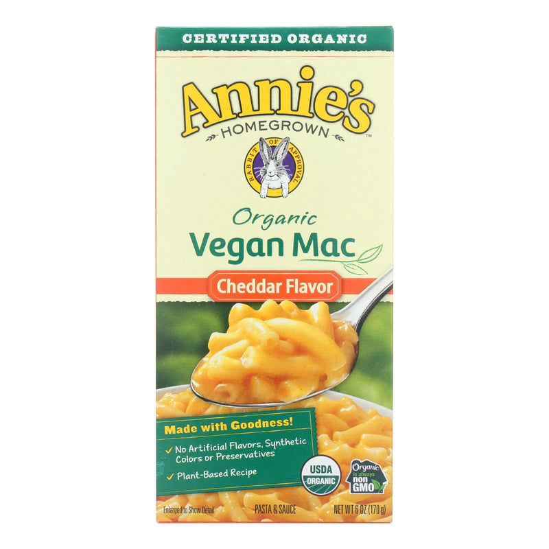 Annie's Homegrown Organic Macaroni & Cheese - Vegan Cheddar Flavored - Case of 12 - 6 Ounce