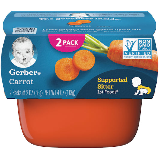 (2 Pack of 2 Oz) Gerber 1st Foods Carrot Baby Food 4 Ounce Size - 8 Per Case.