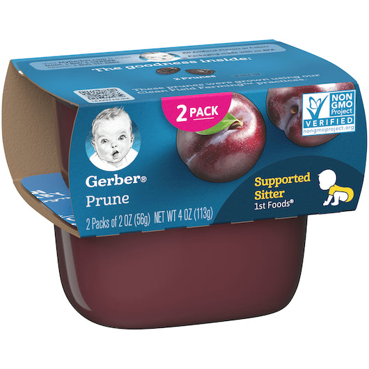 (2 Pack of 2 Oz) Gerber 1st Foods Prune Baby Food 4 Ounce Size - 8 Per Case.