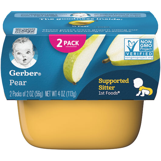 (2 Pack of 2 Oz) Gerber 1st Foods Pear Baby Food 4 Ounce Size - 8 Per Case.