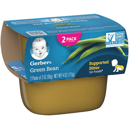(2 Pack of 2 Oz) Gerber 1st Foods Green Bean Baby Food 4 Ounce Size - 8 Per Case.
