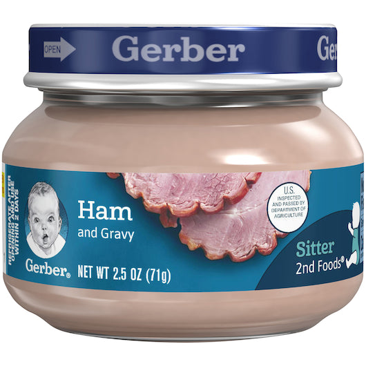 Gerber 2nd Foods Ham Gravy Baby Food Jars 2.5 Ounce Size 10 Per Case
