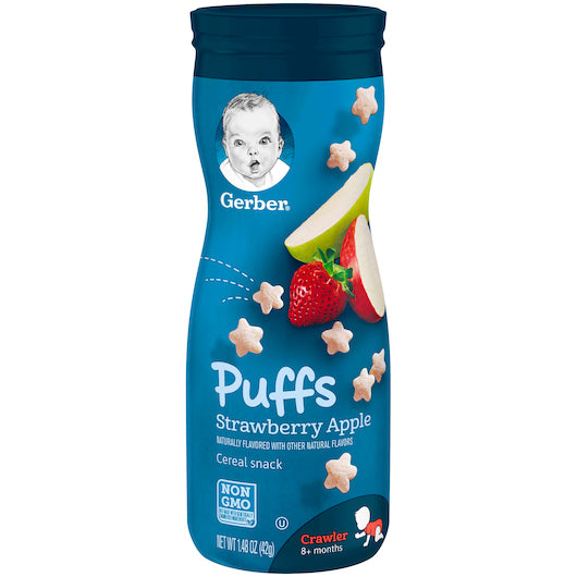 Gerber Graduates Cereal Snacks Strawberry Apple Puffs 1.48 Ounce Size - 6 Per Case.