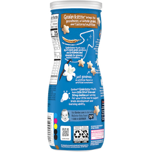 Gerber Graduates Cereal Snacks Vanilla Puffs 1.48 Ounce Size - 6 Per Case.