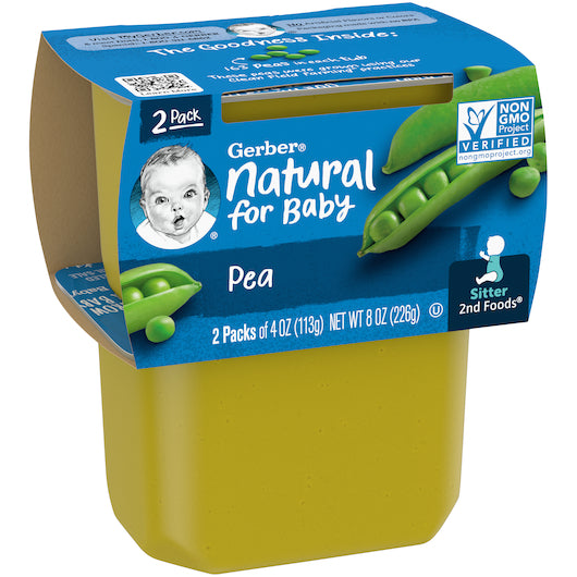 (2 pack of 4 Oz) Gerber 2nd Foods Pea Baby Food 8 Ounce Size - 8 Per Case.