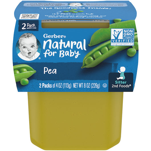 (2 pack of 4 Oz) Gerber 2nd Foods Pea Baby Food 8 Ounce Size - 8 Per Case.
