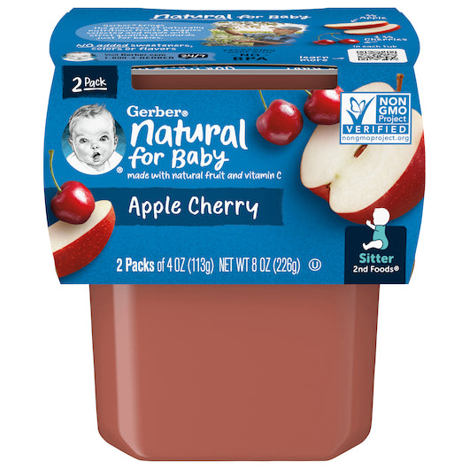 (2 pack of 4 Oz) Gerber 2nd Foods Apple Cherry Baby Food 8 Ounce Size - 8 Per Case.